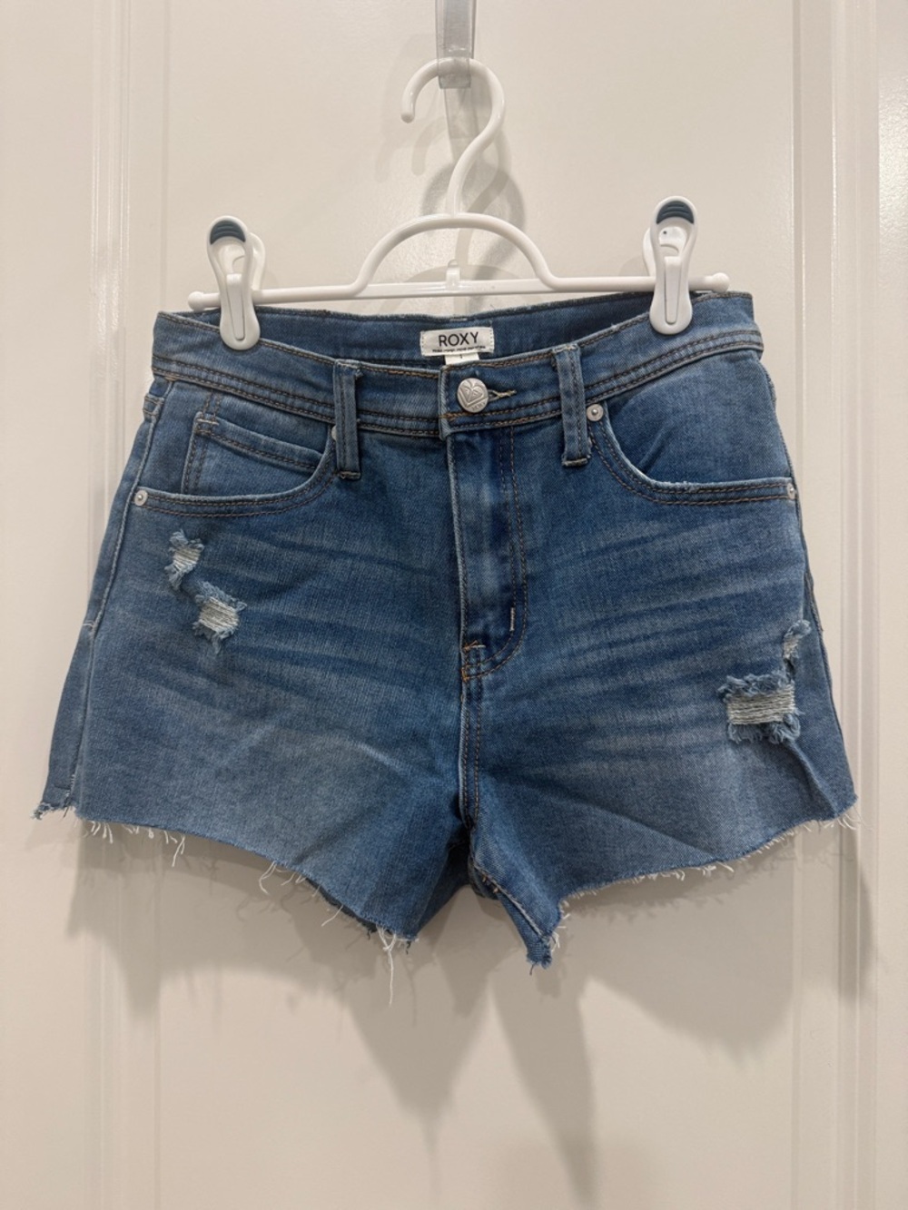 Roxy Blue Distressed High-Rise Denim Cutoff Shorts NWT